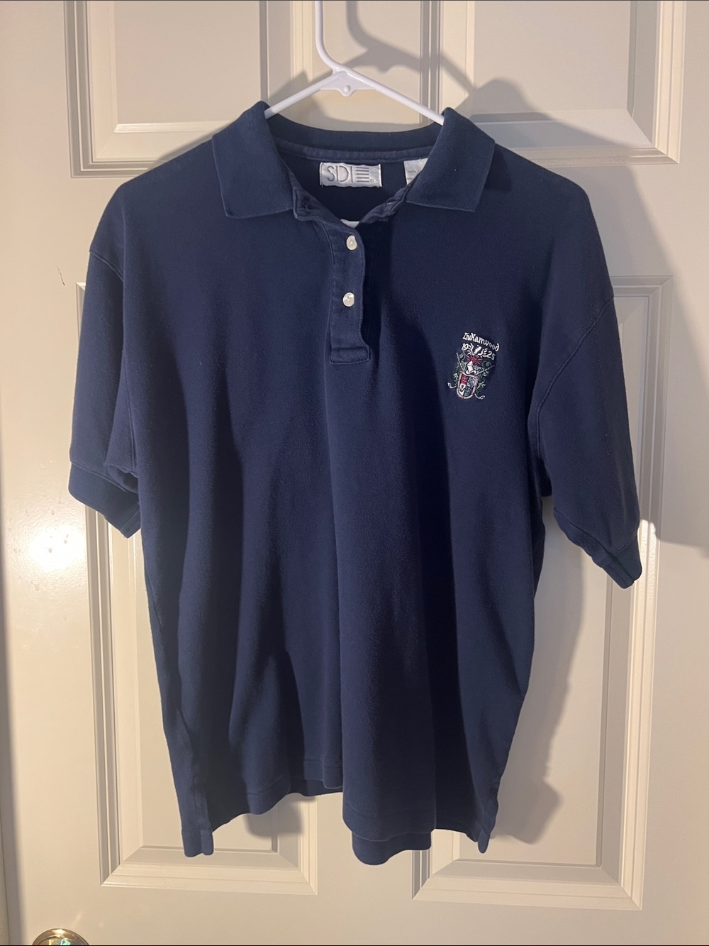 Navy Short-Sleeve Polo with Crest Embroidery